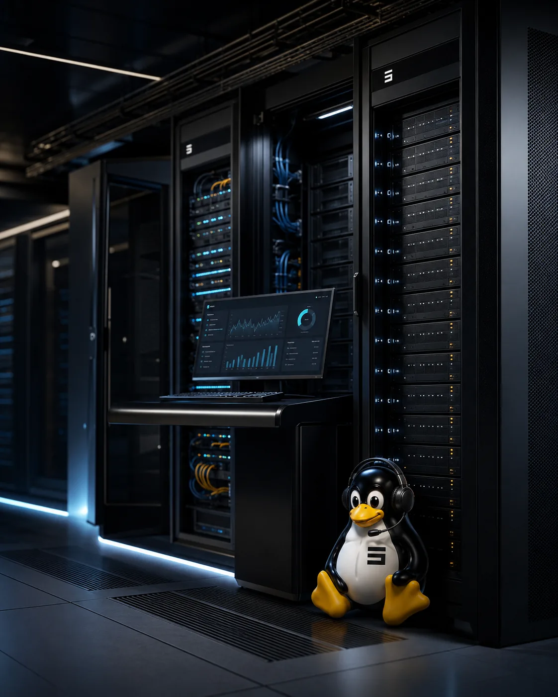 Datacenter com infraestrutura de servidores e monitoramento da Sperry Tecnologia
